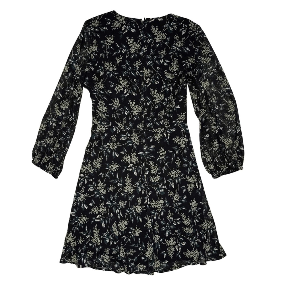 Madewell Marguerite Dress Floral Long‎ Sleeve Mini Womens Size 00 Black Green - Picture 3 of 8